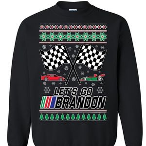 Let’s Go Brandon Ugly Christmas Sweater Sweatshirt Racing Flags President Trump